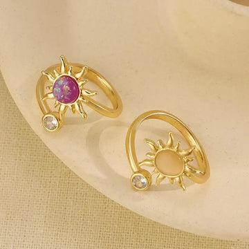 DAIIIBABYYY  -  Classic Gold Color Sun Flower Rings for Women Vintage Charm Adjustable Opal Rings Party Jewelry Best Friend Gift Bijoux Femme